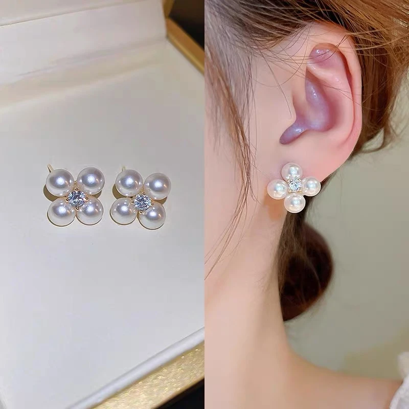 024 小米珠淡水珍珠耳钉 天然强光可刮粉 轻奢小众精致