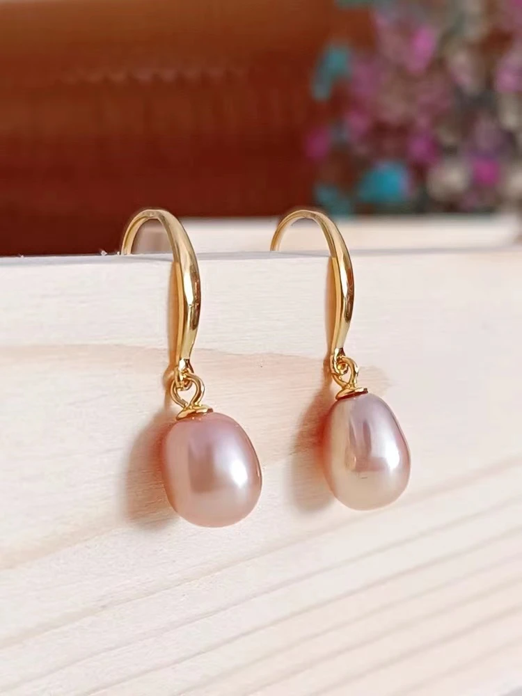 078 紫色美人泪天然珍珠耳环 素款耳钩 可刮粉
