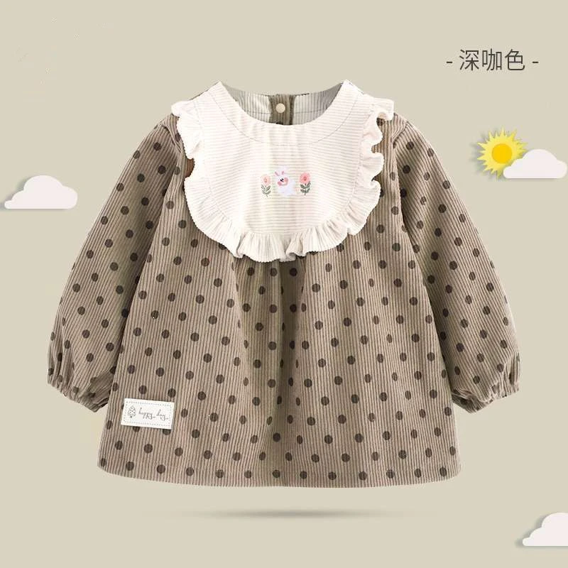 童装秋冬季中小童罩衣宝宝防水防脏吃饭围兜女孩甜美儿童反穿衣潮