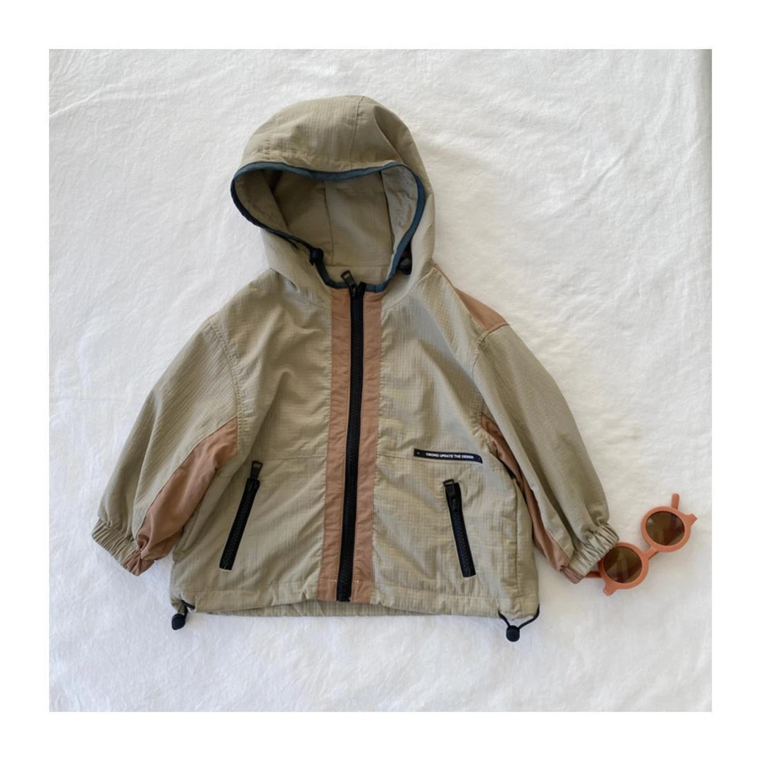 童装2024新款韩版拼色连帽外套男童2024春款男女宝百搭拉链衫夹克