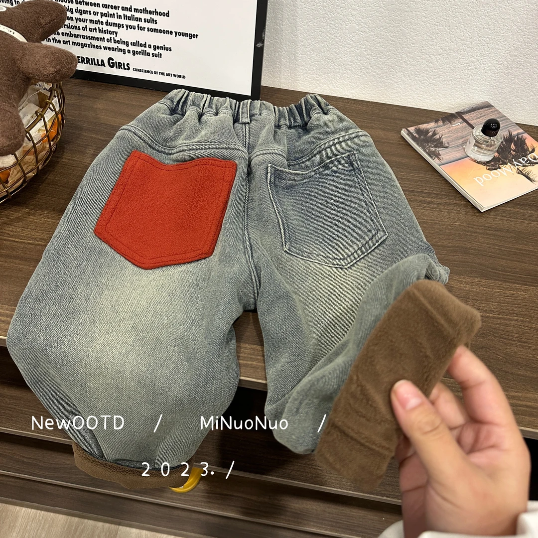【素言】儿童冬季加绒牛仔裤男女童韩版新款一条过冬百搭长裤D23147