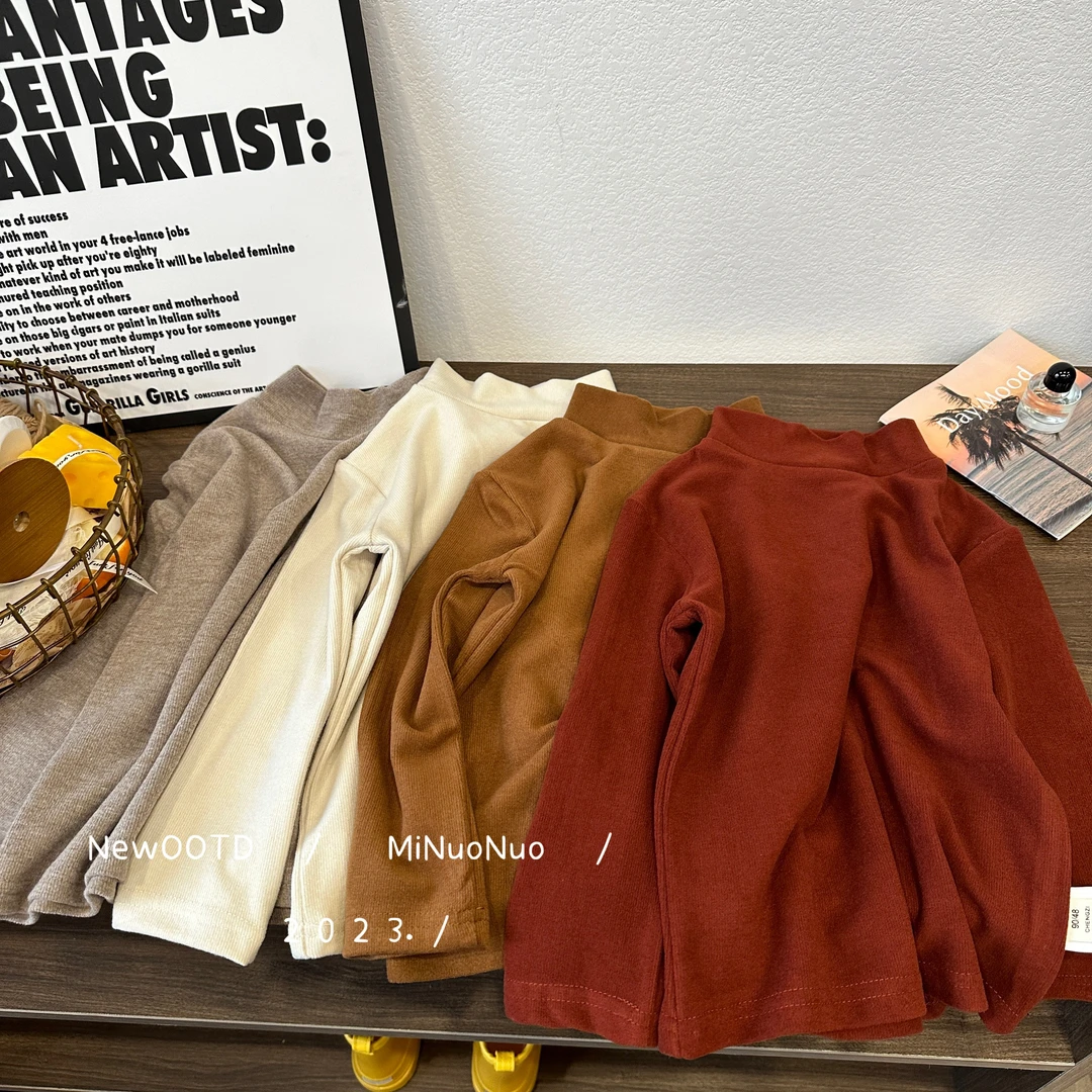 【美鸭家】2023儿童纯色半高领打底长袖洋气百搭保暖韩版D23086