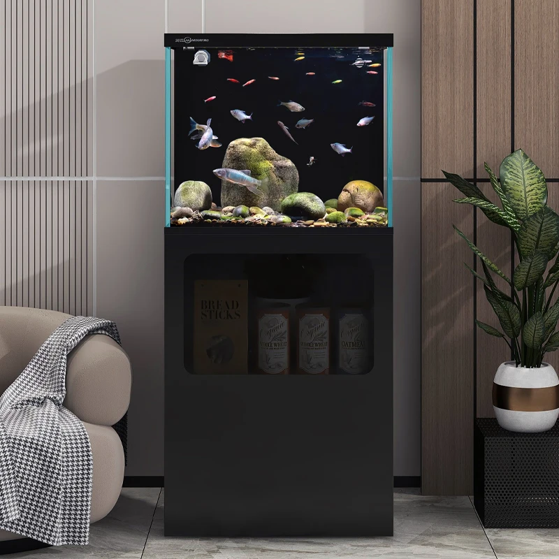 闽江鱼缸客厅家用小型落地背滤桌面超白玻璃立式鱼缸落地式
