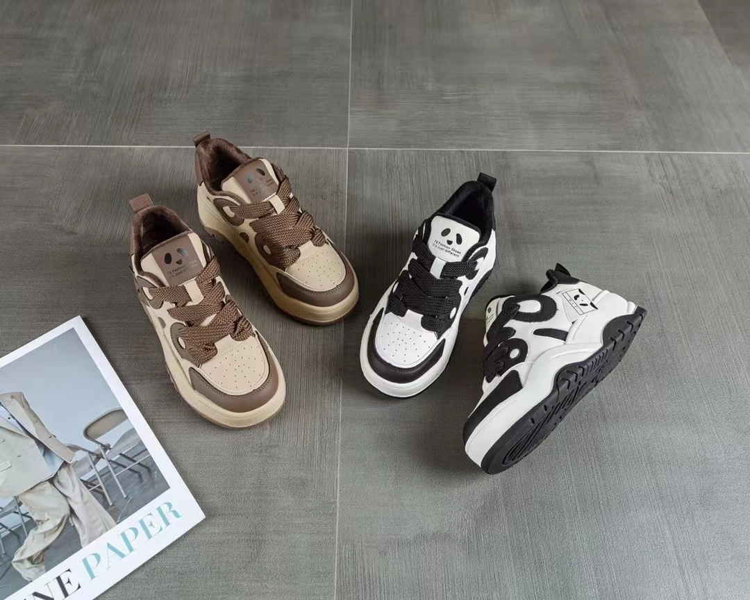 休闲板鞋2023秋冬时尚潮流百搭厚底熊猫女鞋