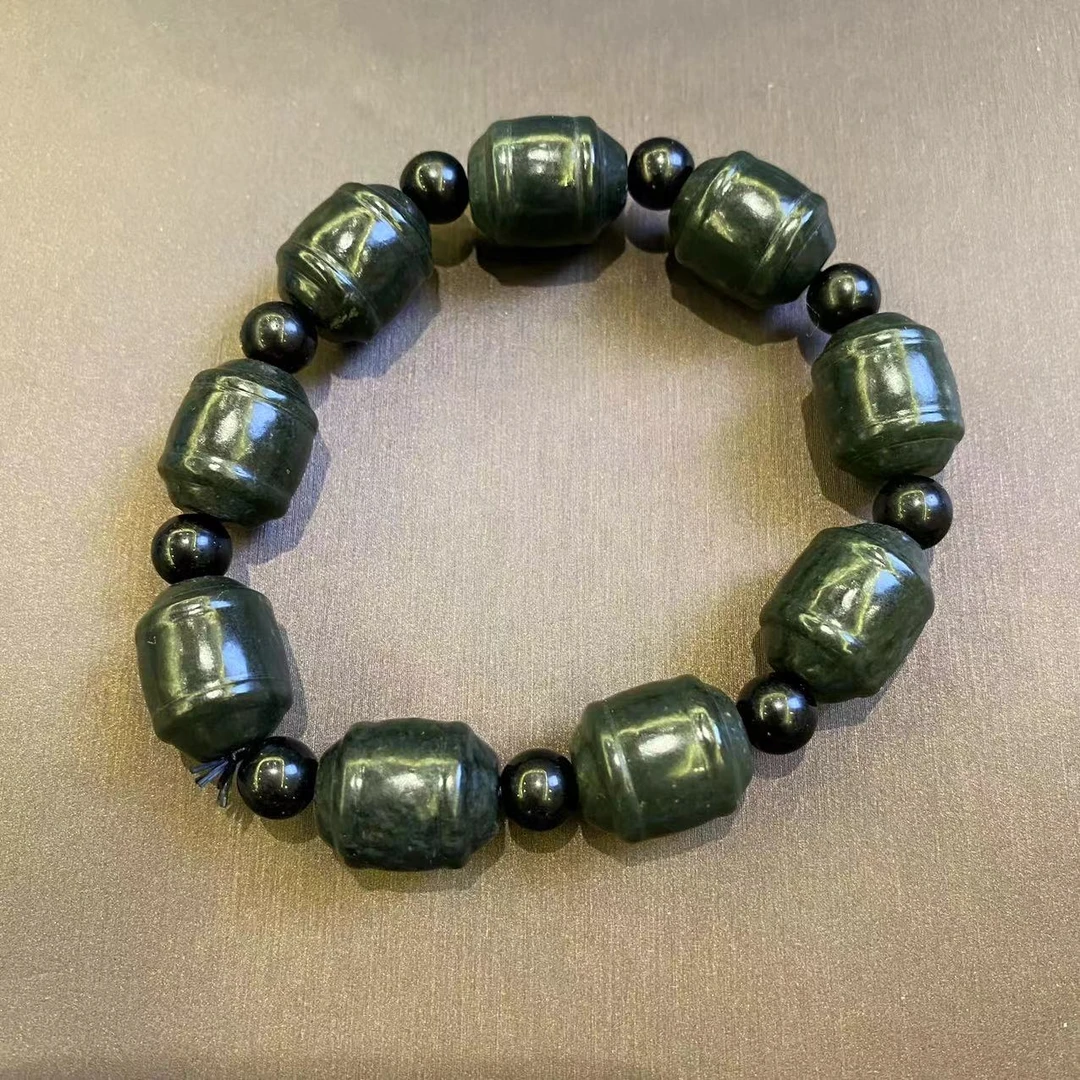 和田玉塔青桶珠手串14mm（多样性发货）A10023