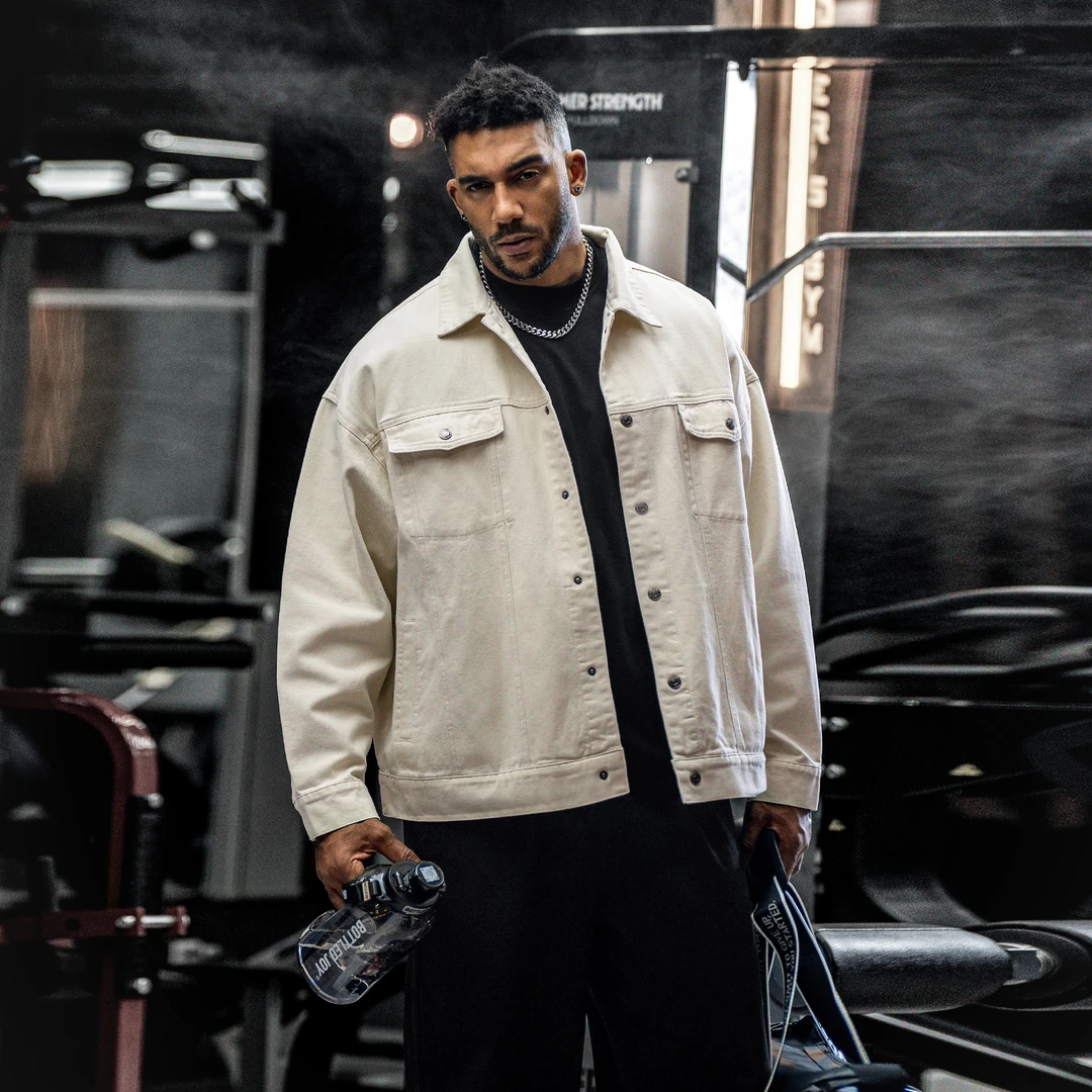 BD.POWER UP+新款春季牛仔外套男宽松简约翻领夹克外套男百搭