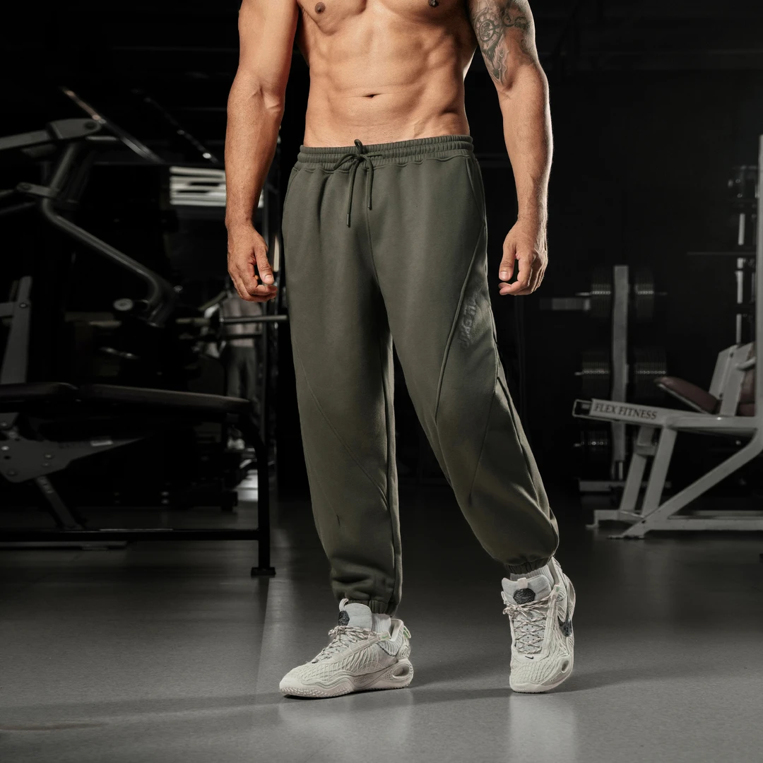 BD.POWER UP+秋冬美式加绒束脚裤男简约印花保暖运动长裤男宽松