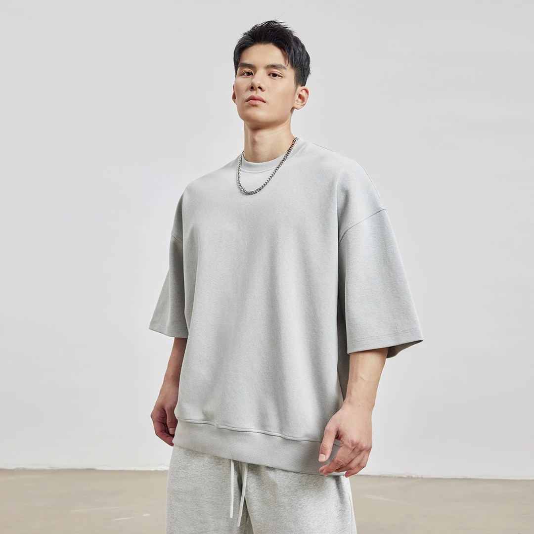 BD.POWER UP+夏季新款圆领体桖男短袖简约休闲重磅纯色t恤男宽松