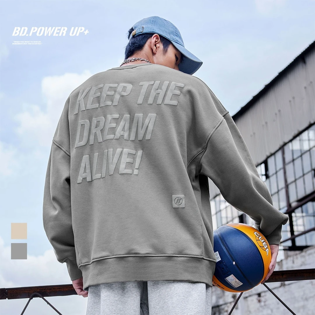 (elsa专属)BD.POWER UP+圆领卫衣男宽松简约印花加绒卫衣男针织