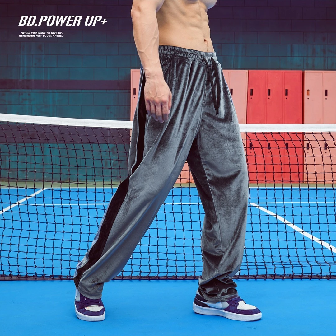 BD.POWER UP+秋季新款直筒裤男时尚撞色针织休闲长裤男宽松