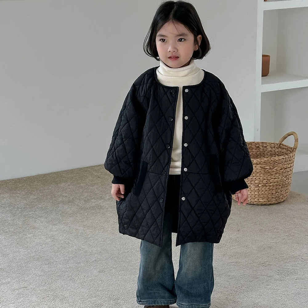 现货清~~~~女童宽松氛围感绗菱格棉服秋冬新款韩版外套棉衣