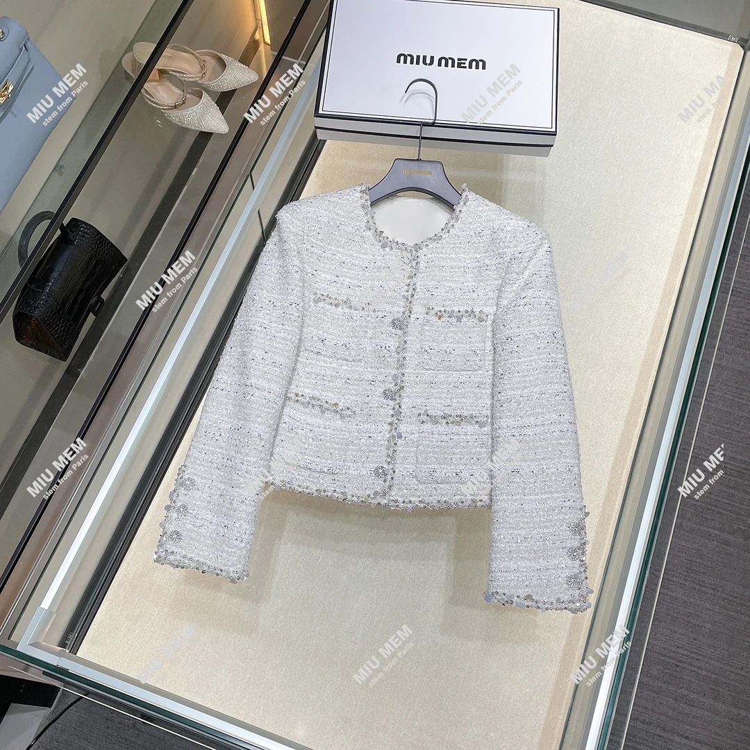 早秋新款高端女装小香风重工镶钻圆领多口袋长袖短款外套 DY5089