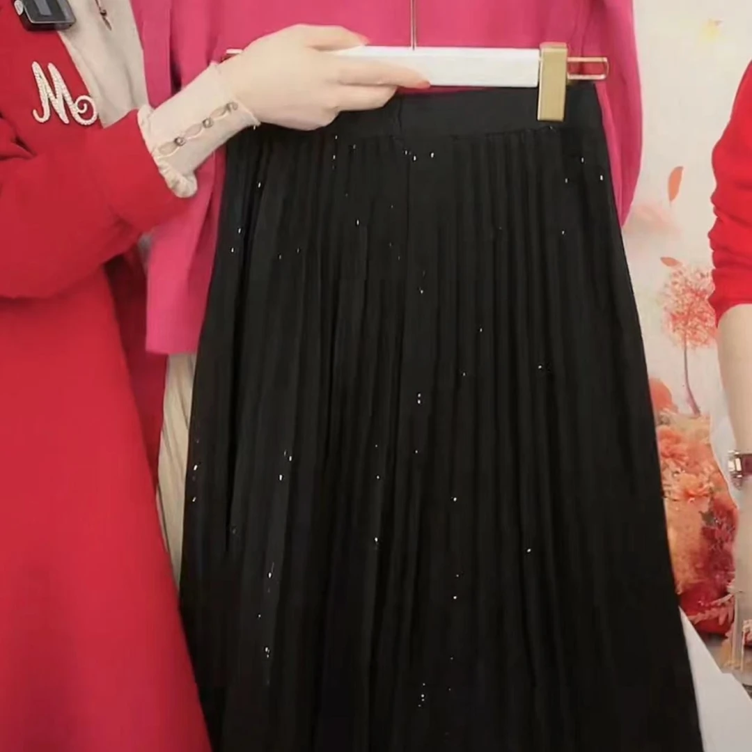 【沁姐私服】春装新款百搭女装星光闪闪双面百褶裙半身裙#BQ246027