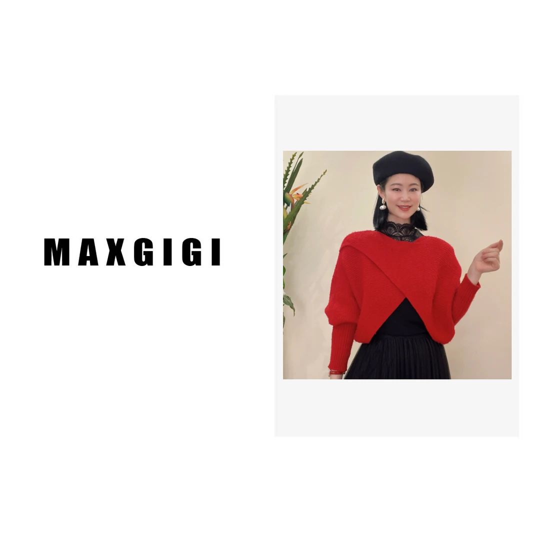 【MAXGIGI】设计师款不规则交叉斗篷双面穿长袖毛衣99两件