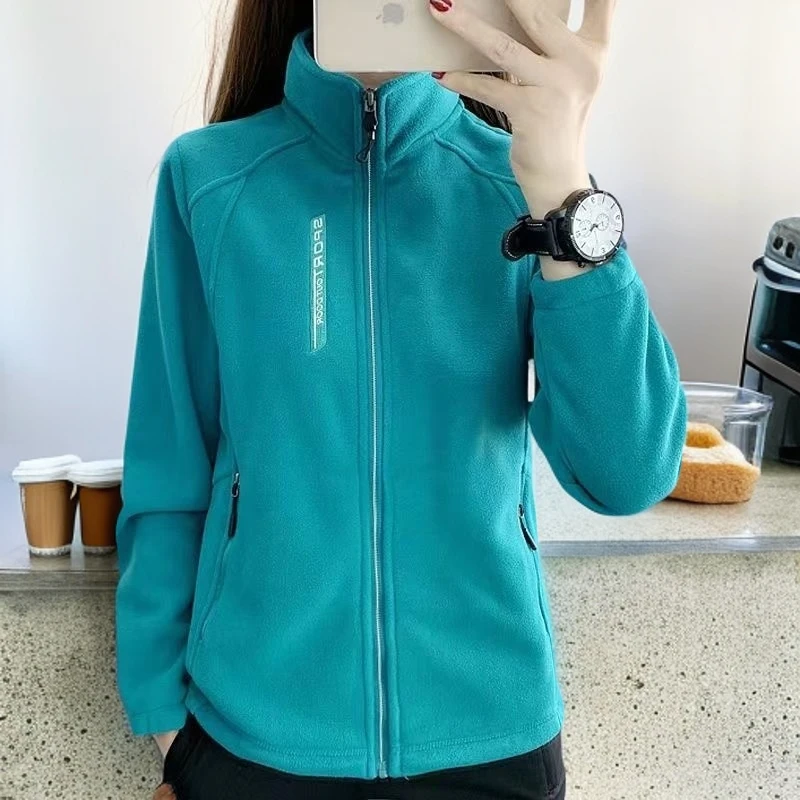 秋冬加绒保暖健身运动外套女款拉链开衫晨跑服户外双面绒保暖上衣