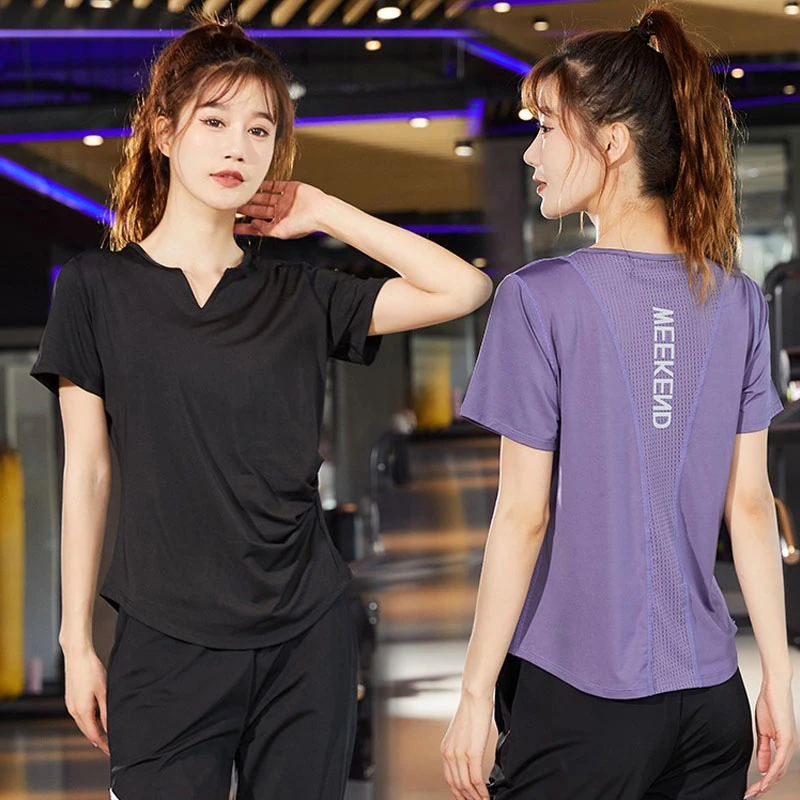 夏季薄款大码运动上衣瑜伽健身宽松显瘦跑步速干t恤女款200斤胖mm