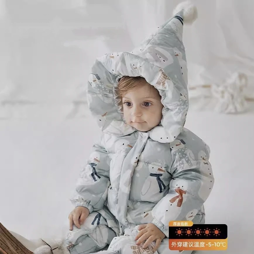 白鹅绒新生宝宝羽绒服婴儿冬季羽绒连体衣外出保暖男女童羽绒爬服