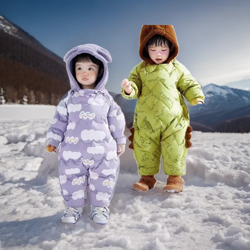 折扣男童女童羽绒连体衣冬季婴儿衣服宝宝保暖爬服哈衣加厚