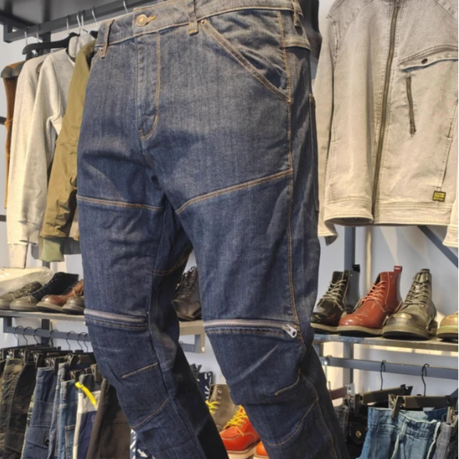 EXREIN机车5622秋冬原色立体裁剪3D拼接机车弹力拉链直筒牛仔裤