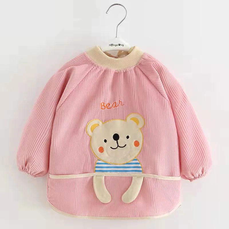 宝宝吃饭罩衣秋冬长袖儿童围裙防水防脏反穿衣护衣灯芯绒婴儿围兜