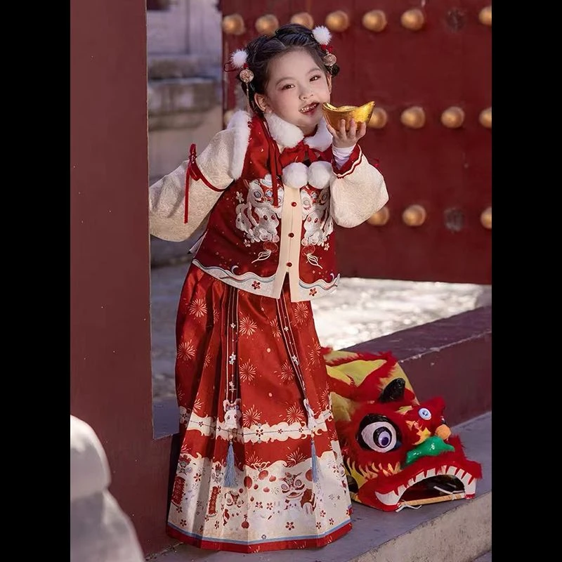 巴拉拉吧汉服女童冬款拜年服女童古风超仙儿童古装女宝中国风