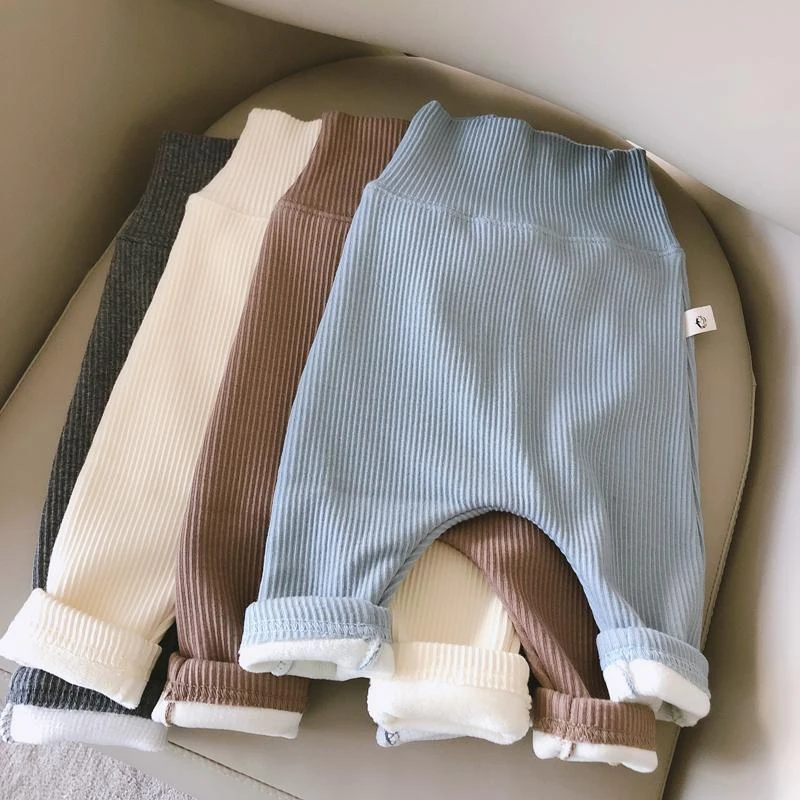 巴拉拉吧婴儿裤子秋冬外穿加绒保暖加厚一岁宝宝冬装高腰护肚打底