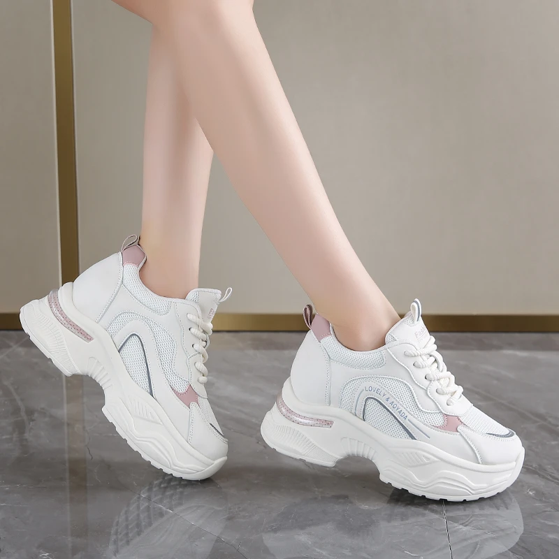 女士增高鞋8CM小白鞋2025春季新款百搭厚底老爹鞋网红休闲运动鞋