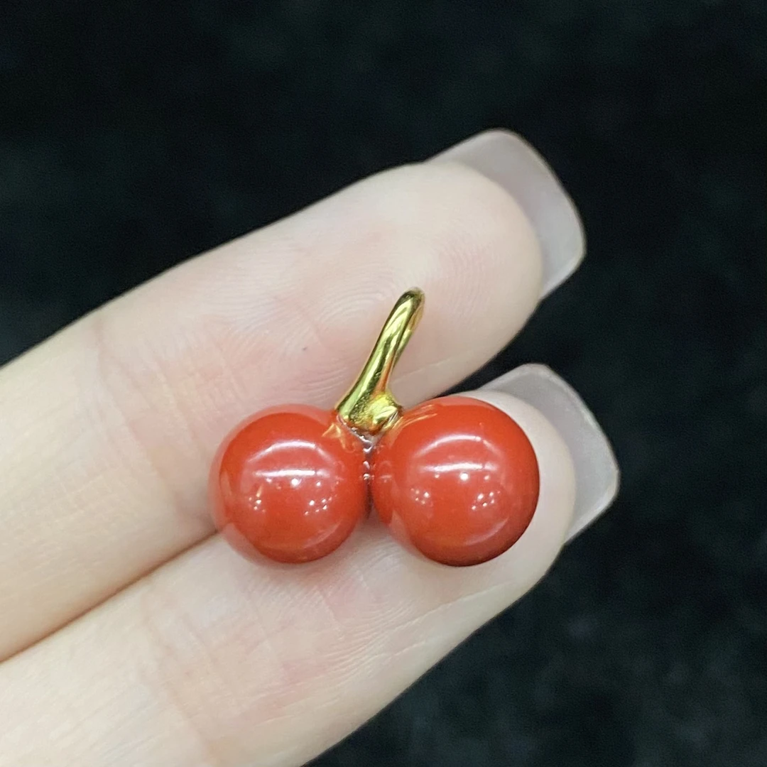 含辰砂工艺品【龙少专属】辰砂樱桃吊坠S925银镶多样性发1件LBN3200