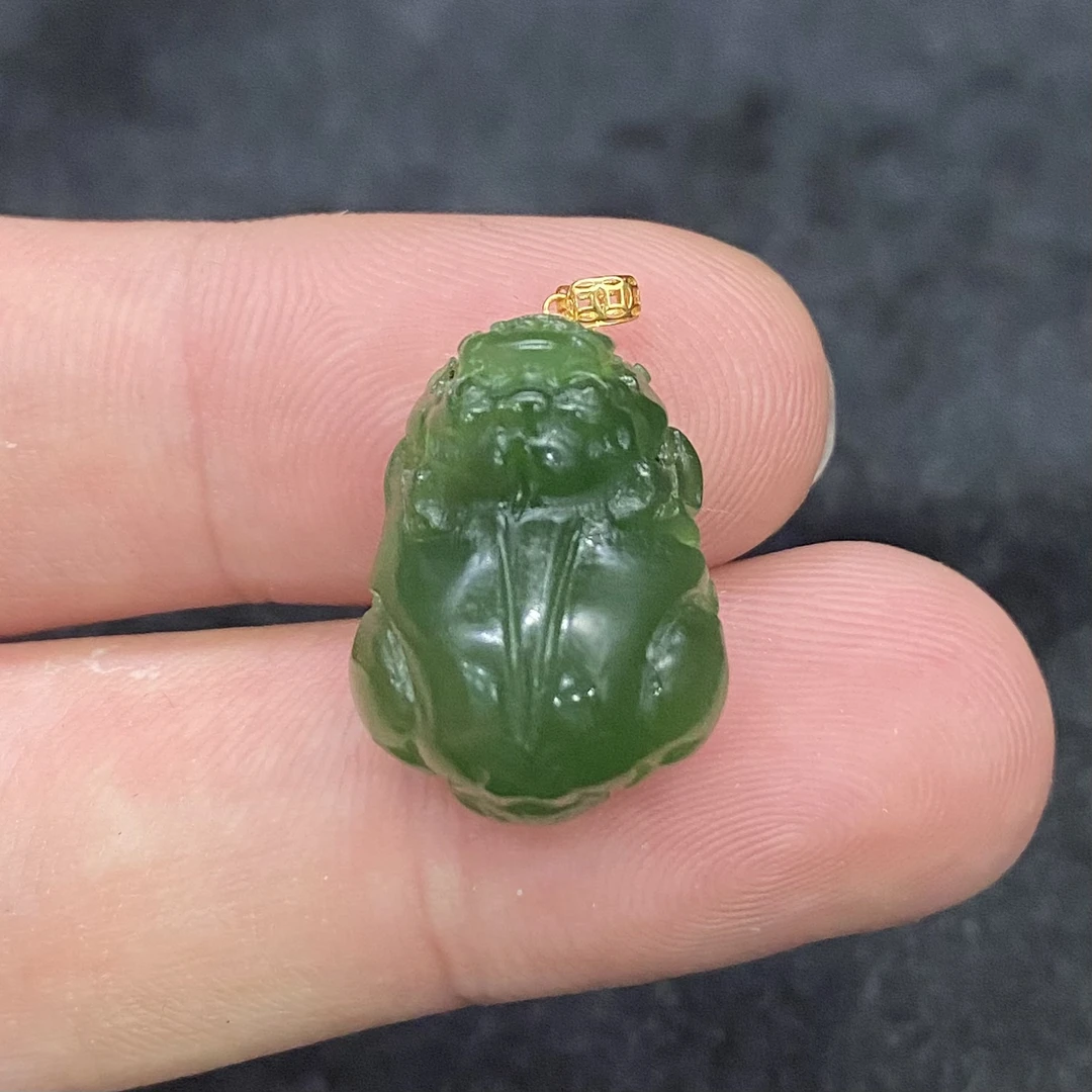 【龙少专属】18K金镶和田碧玉貔貅吊坠 多样性发1件 JYX1002