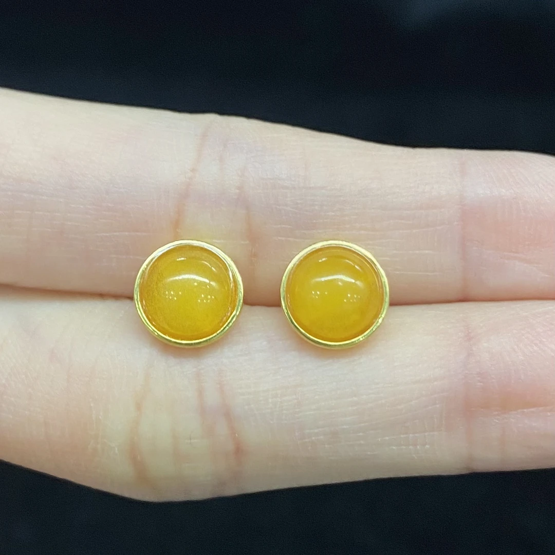 【龙少专属】蜜蜡圆珠耳钉 S925银镶 多样性发1件 DP2003