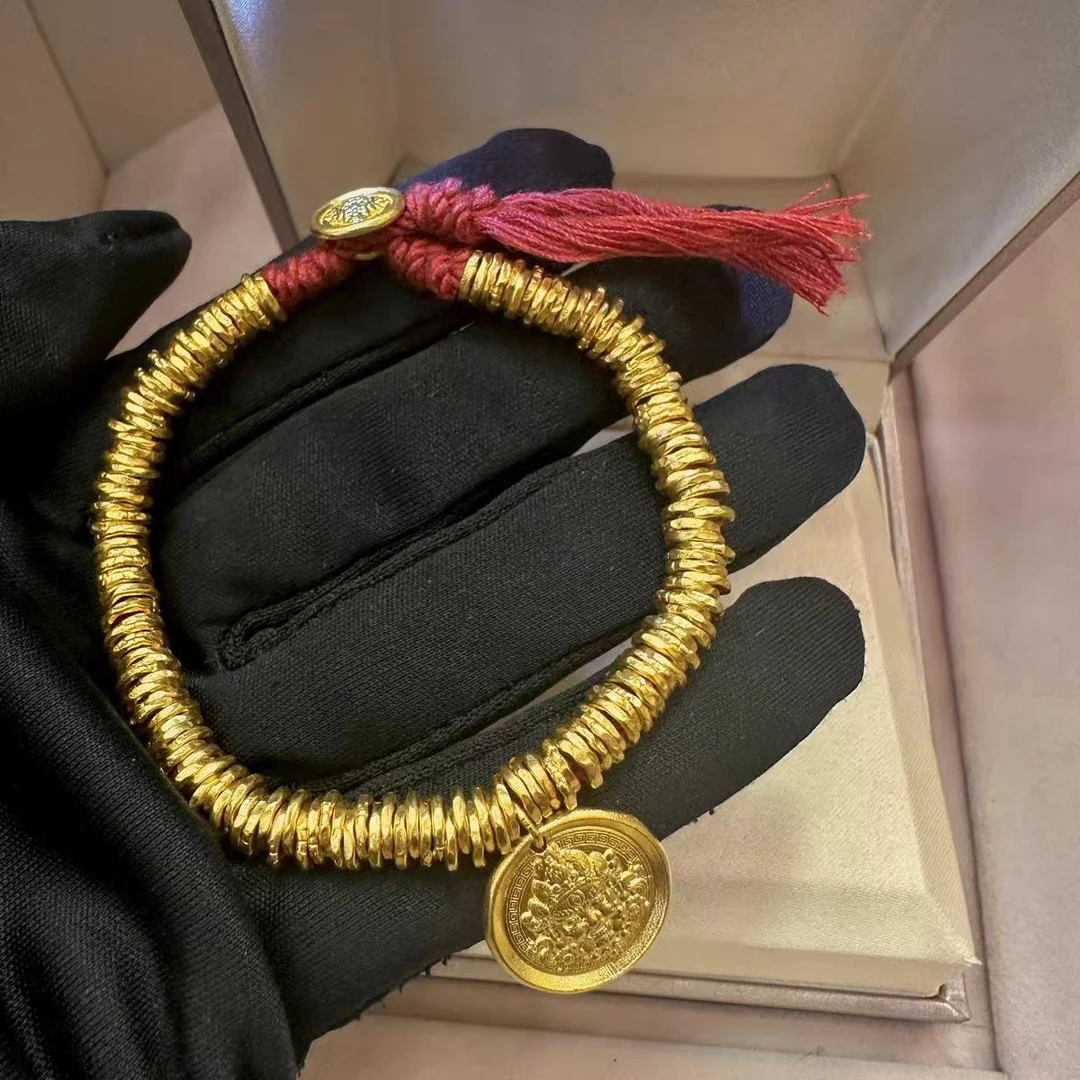 铜合金手链 盘缠红色藏式手搓棉手链编制手工金色网红盘缠手链