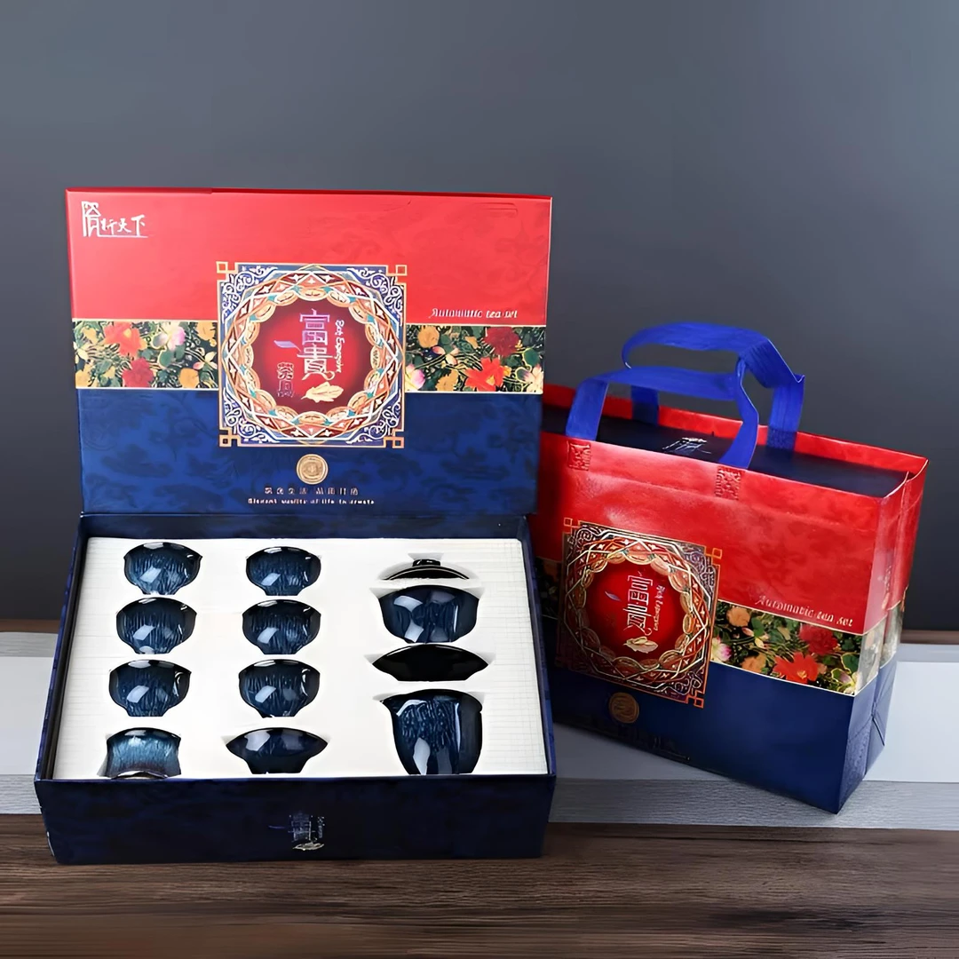 A 64窑变陶瓷功夫茶具创意礼盒装复古手工家用