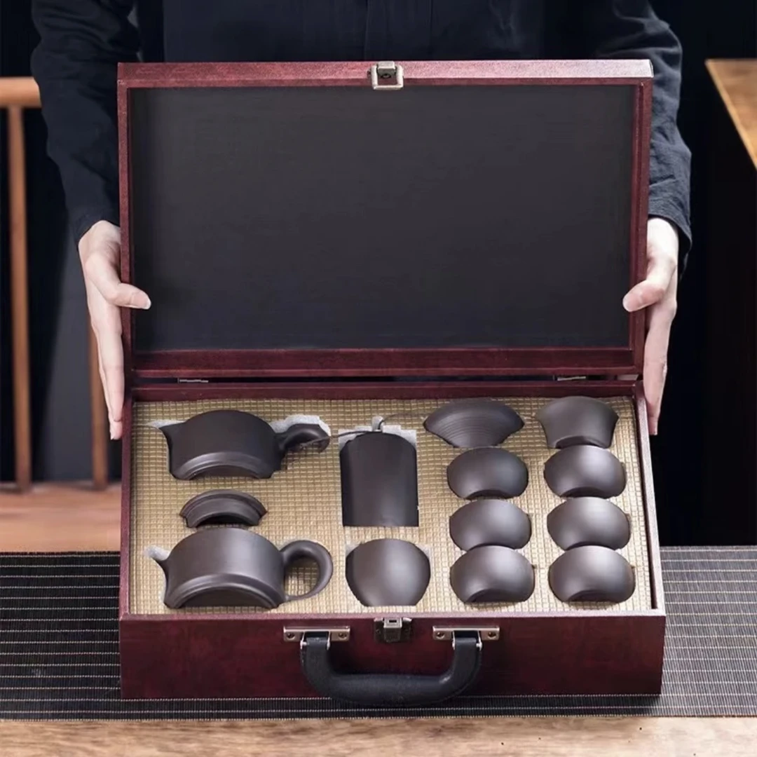 A 84原矿紫砂茶具套装高档礼盒家用陶瓷茶壶茶杯整套