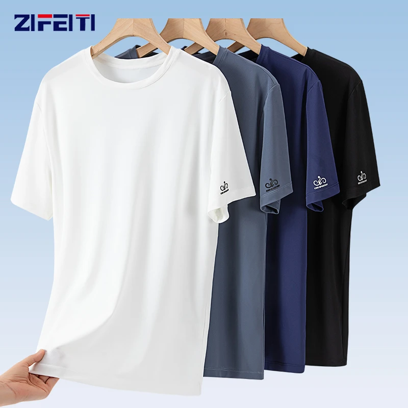 自飞蹄夏季新款圆领冰丝速干T恤情侣款运动冰感T恤