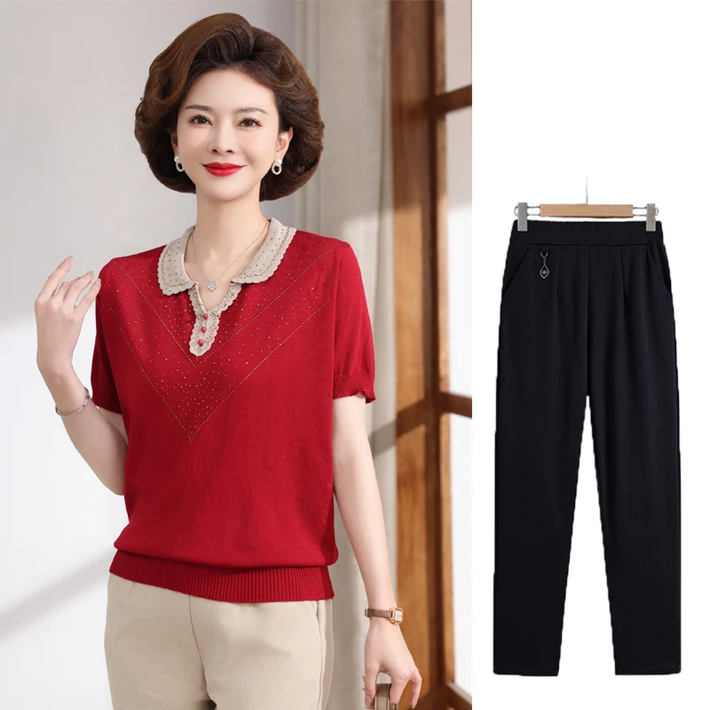 女装t恤洋气中老年夏季中年小衫夏装大码妈妈装气质时尚薄款减龄