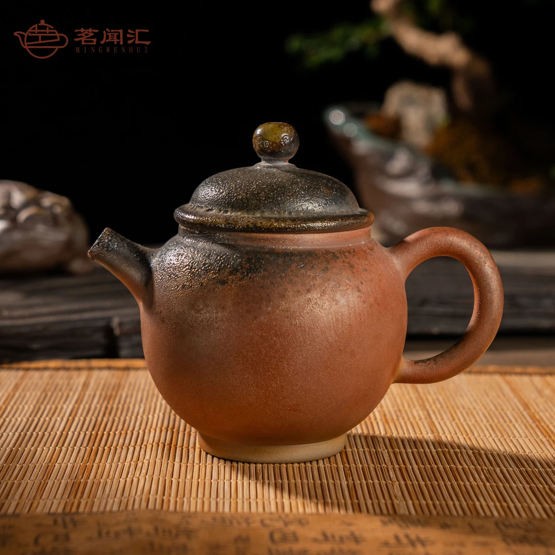 建水紫陶-白泥柴烧-掇球壶-容量约220CC-茶壶茶具