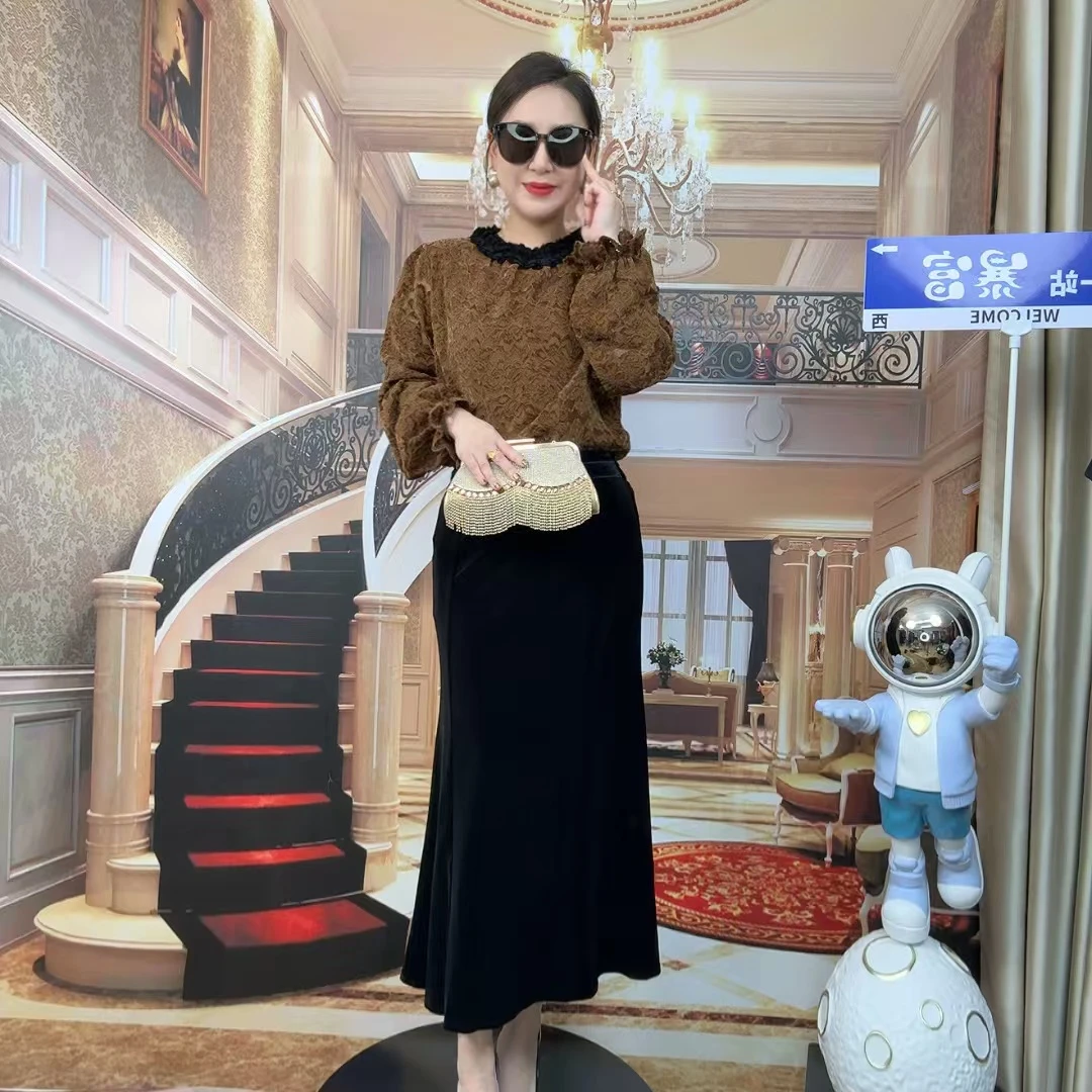 【1055】新款蕾丝加绒加厚时尚百搭上衣