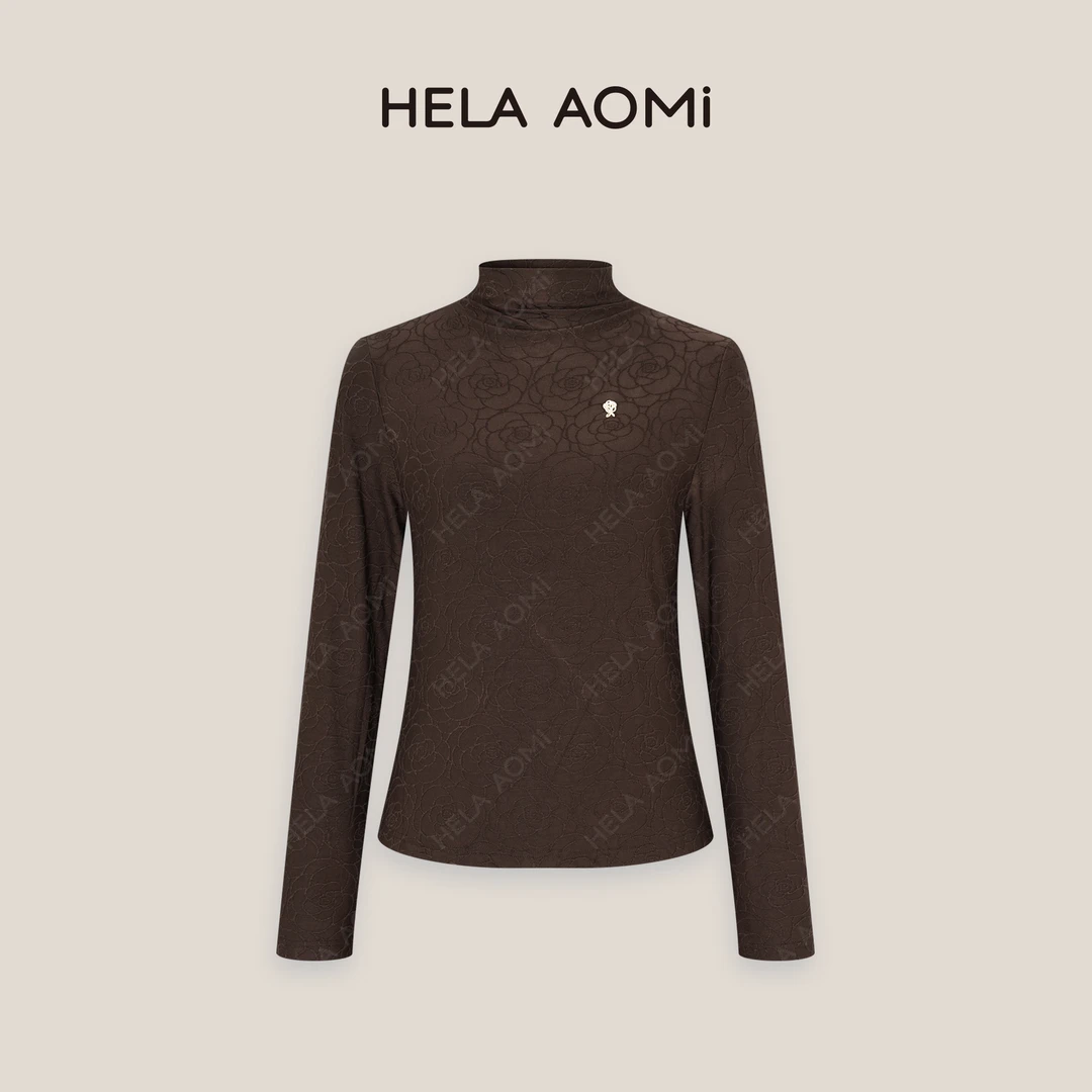 HELA AOMI “山茶花”高领提花气质套头打底衫百搭上衣CY4CX39015