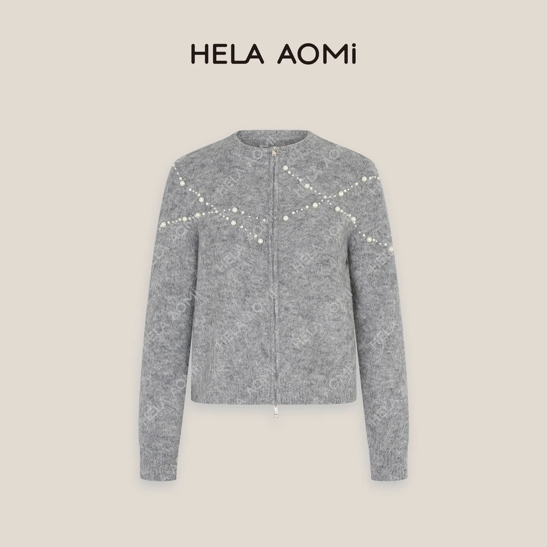 HELA AOMI 【55.3%羊驼毛 】珍珠曼波 拉链针织开衫CY4DM31538