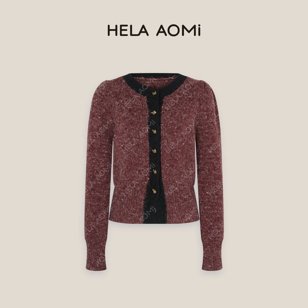 HELA AOMI “暮色红茶”高级感拼色彩点针织衫慵懒毛衣CY4CX31045
