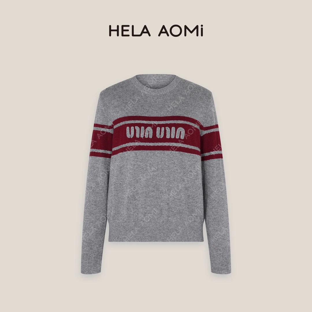 HELAAOMI “伦敦故事”休闲百搭圆领撞色针织毛衣CY4CX31042