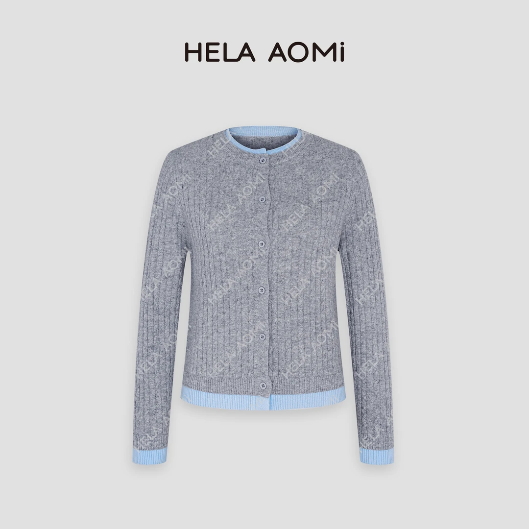 HELA AOMI “撞色麻花开衫”百搭绞花长袖针织开衫上衣CY4BM31500