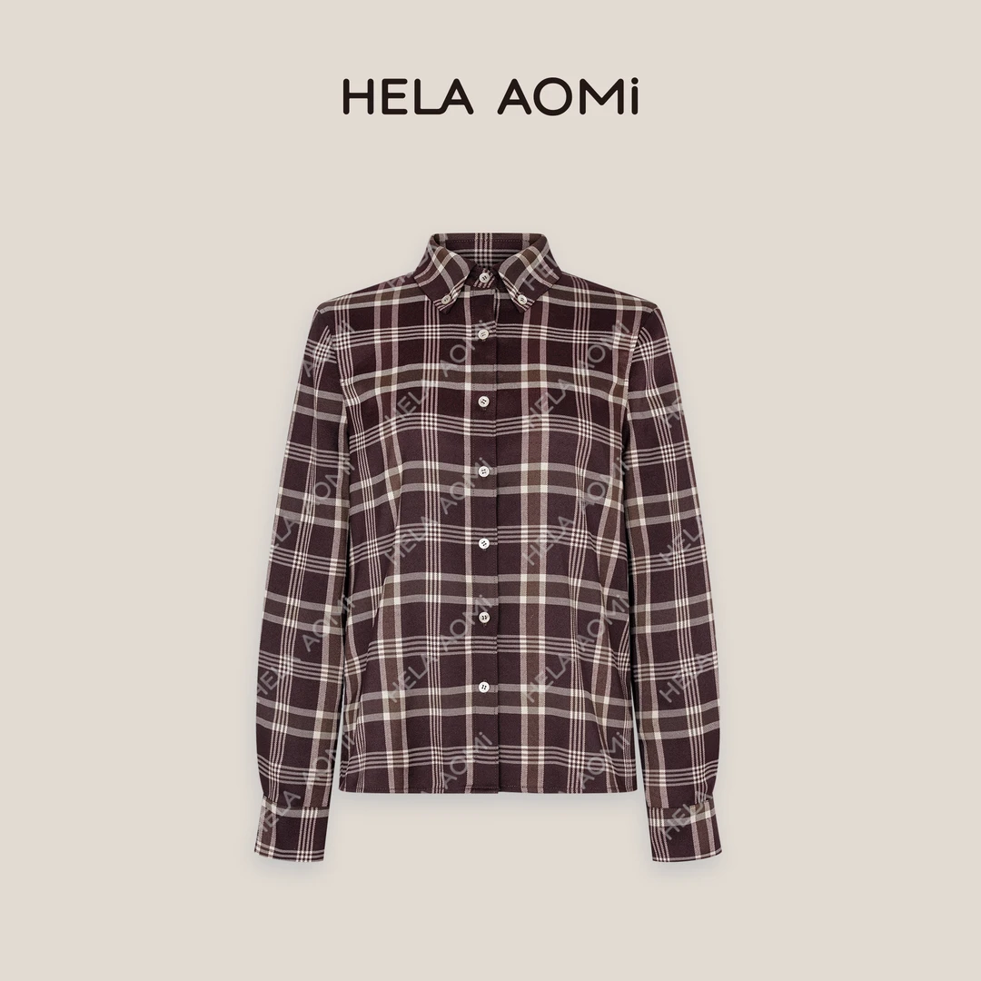 HELA AOMI “李紫格”复古百搭翻领格纹长袖衬衫CY4CM11502