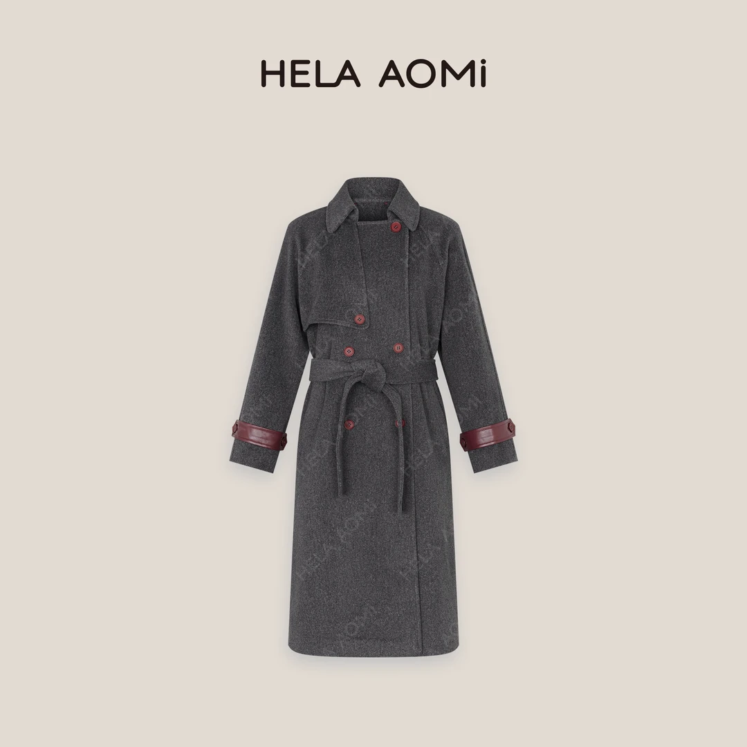 HELAAOMI “伦敦故事”经典撞色戗驳领系带大衣CY4CX08010