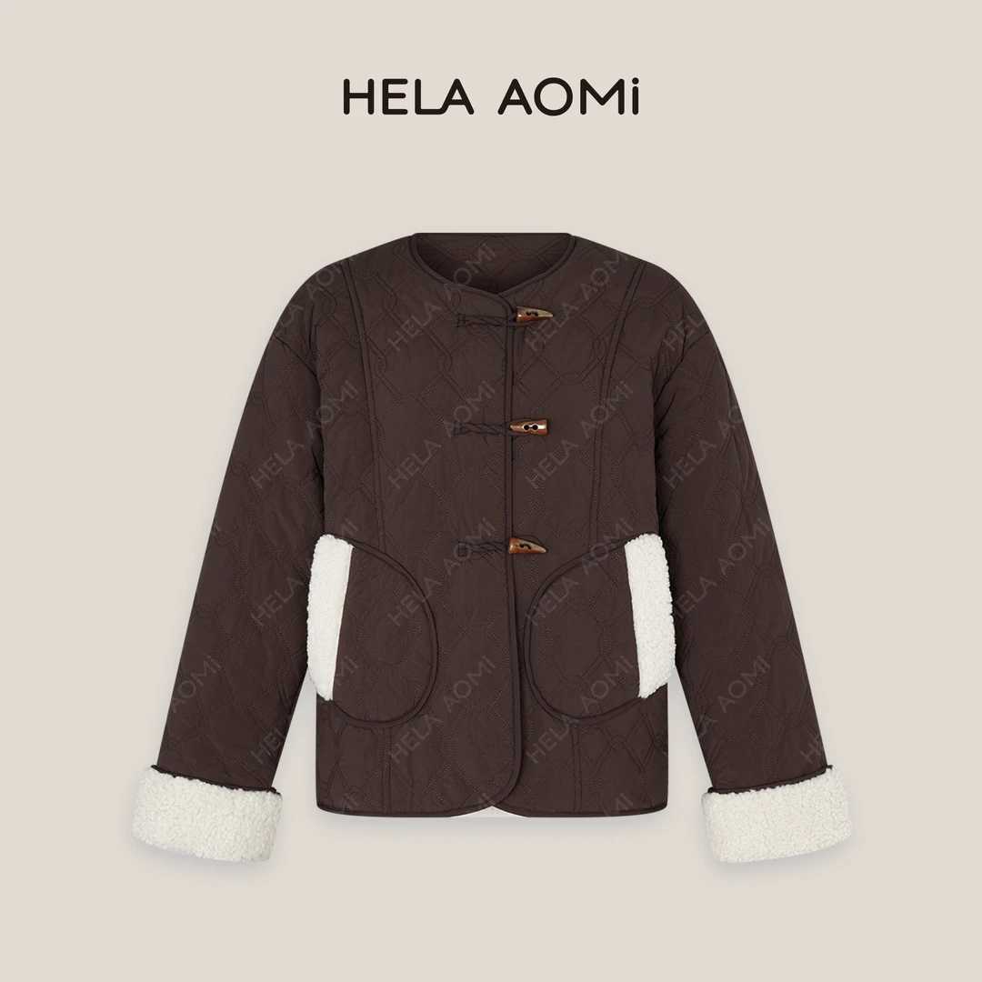 HELA AOMI “牛角扣奶奶服”百搭菱形格牛角扣短外套上衣CY4CM10501