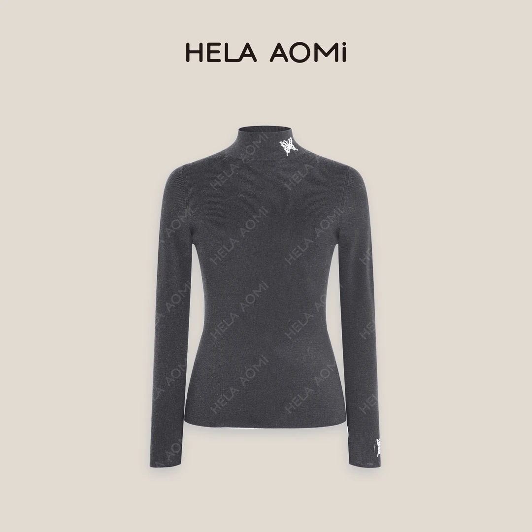 HELA AOMI “蝴蝶打底”烫钻蝴蝶设计感半高领针织打底衫CY4DM31597