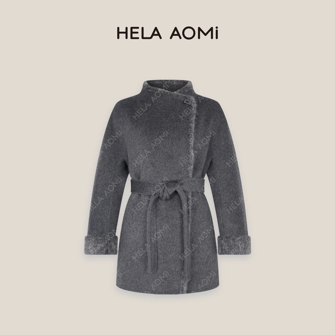 HELA AOMI“波兰特”中长款立领绵羊毛高级感大衣CY4DC08406
