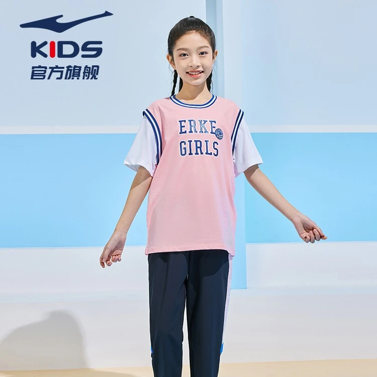 鸿星尔克女童运动短袖t恤时尚夏季新款训练速干宽松服78222291061