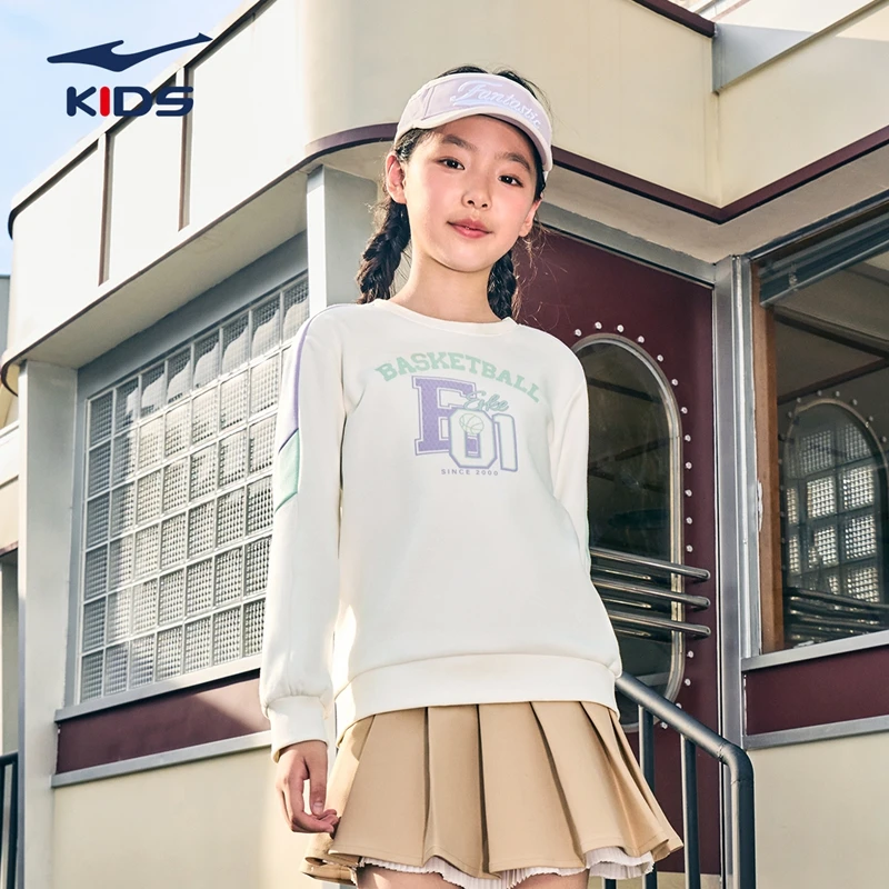 星光少女丨鸿星尔克冬季女童加厚保暖圆领运动卫衣68224401021