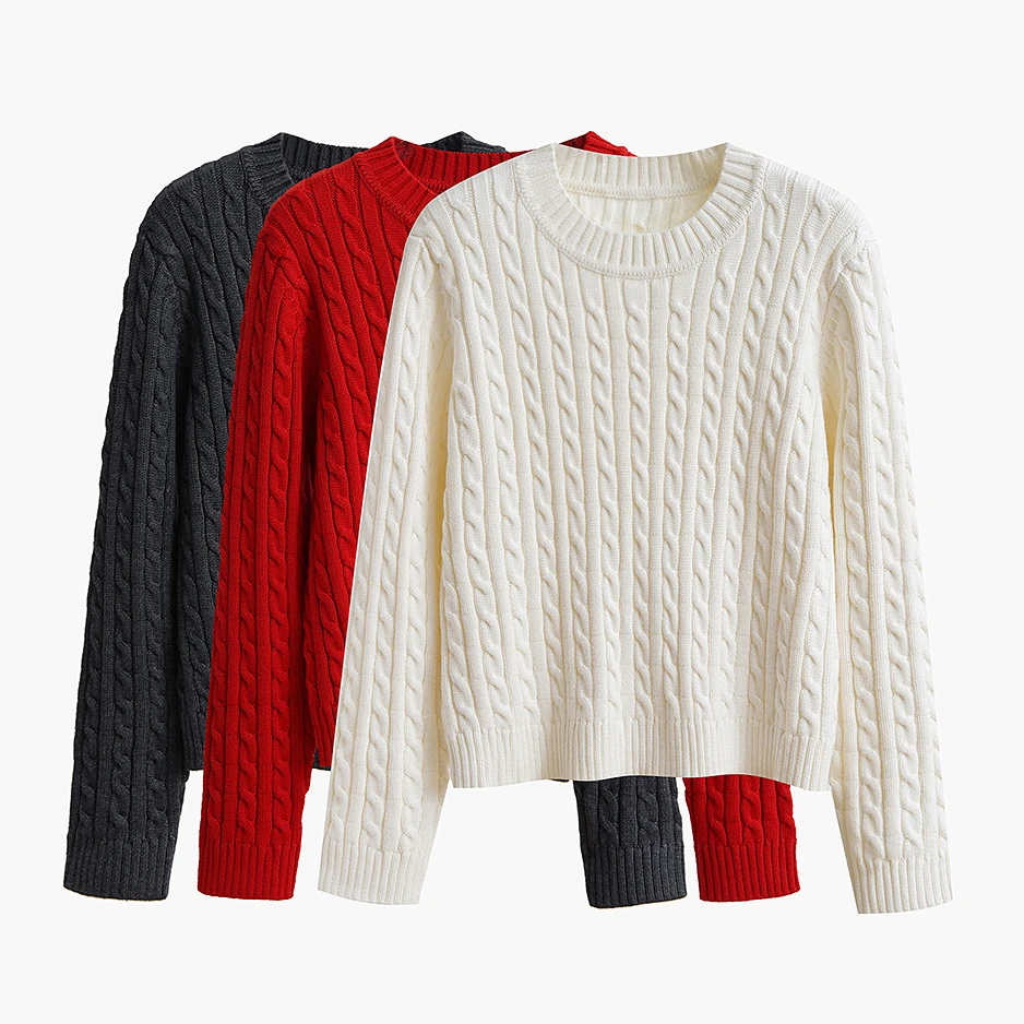 【外贸原单】麻花毛衣女羊毛高腰短款外穿秋冬新款加厚打底针织衫